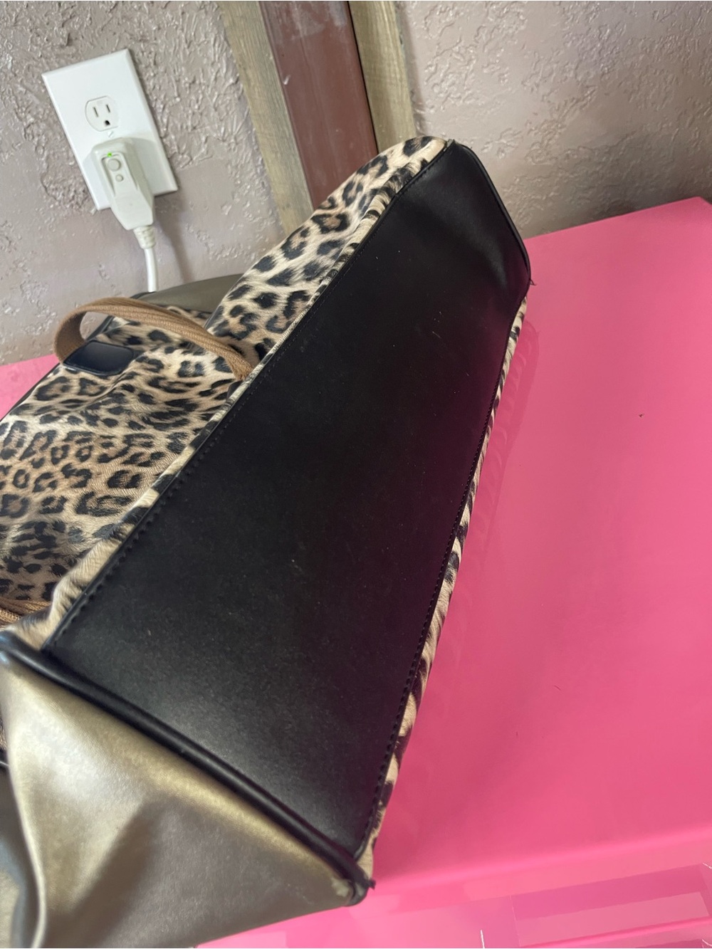 Cheetah Print Tote Bag with Metallic Side Panels - Brown - Picture 8 of 10
